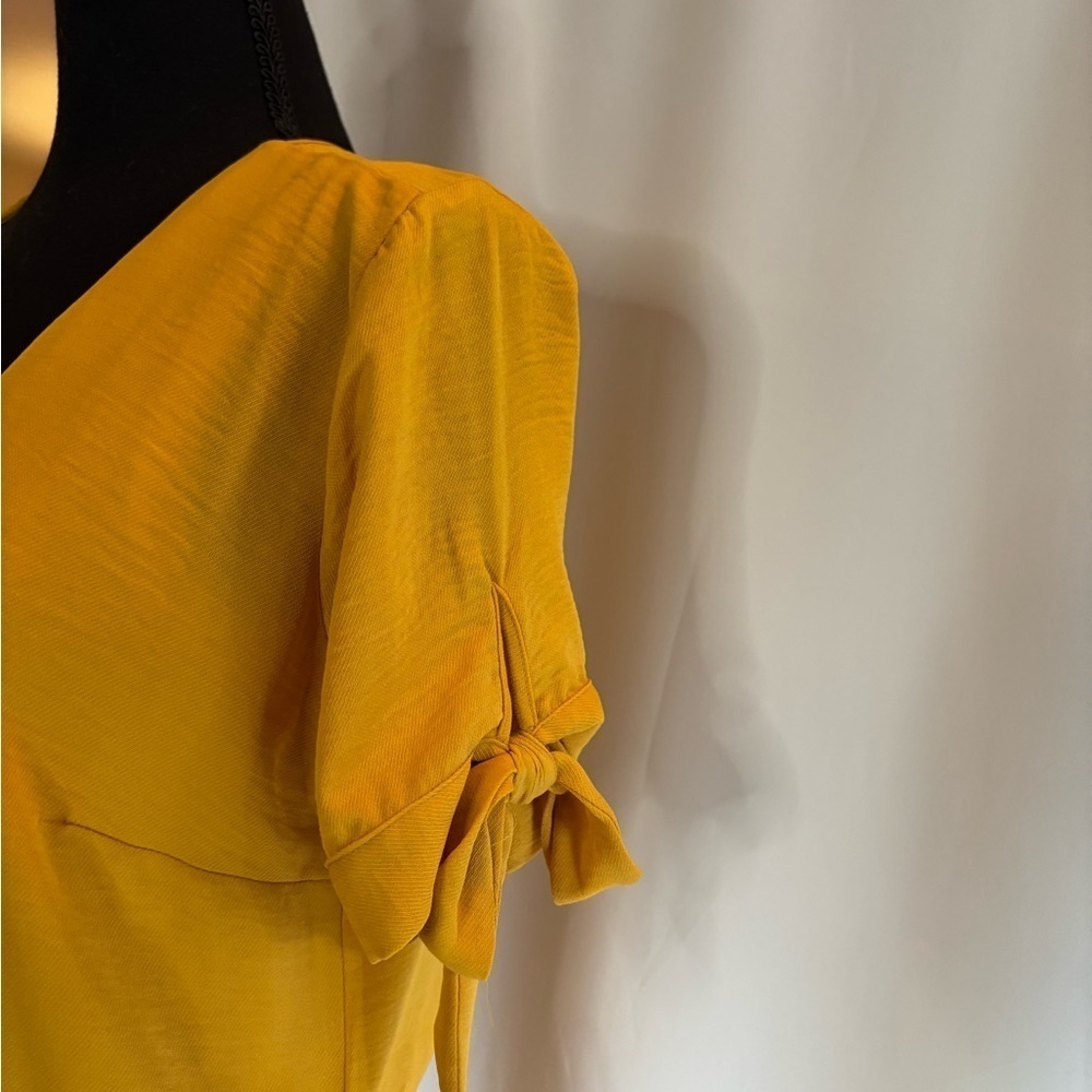 Yellow Cuffed Sleeve Mini Shirt Dress - Picture 8 of 13